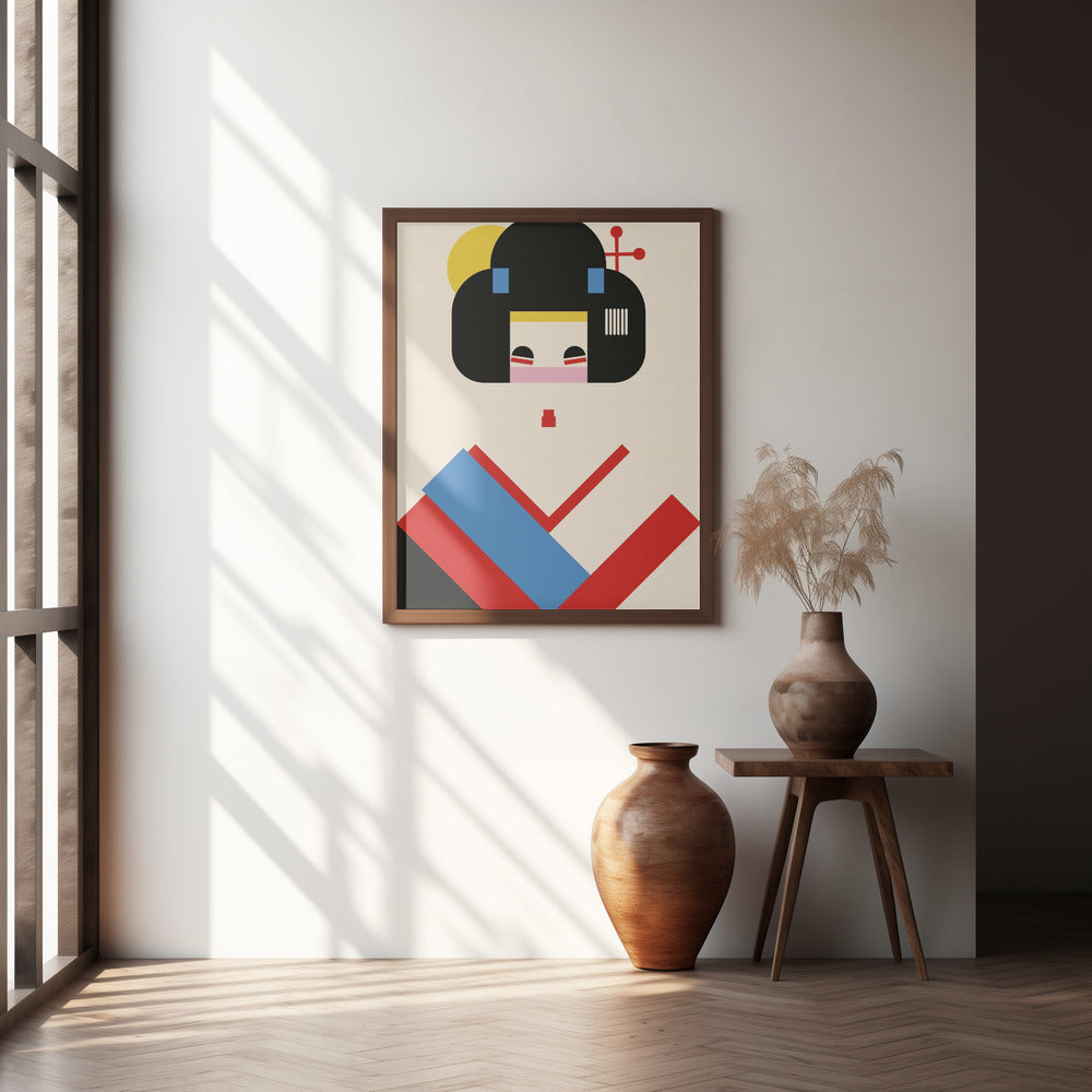 Geisha Girl Geometric Illustration Poster