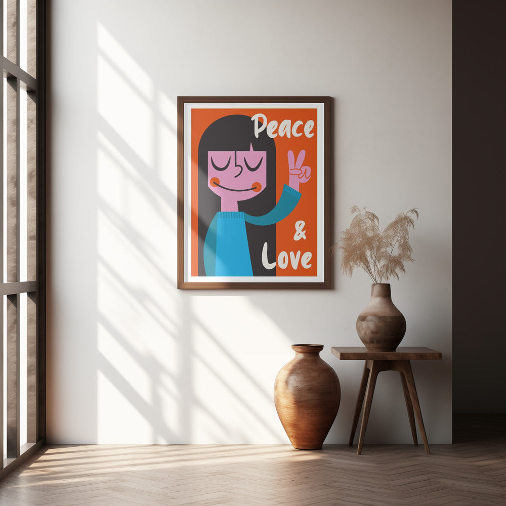 Peace &amp; Love Mid Century Illustration Poster