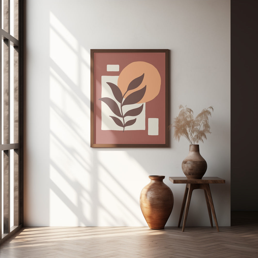 Abstract Boho Leaves And Sun Poster