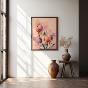 Abstract Coral Flowers (Peach) Poster