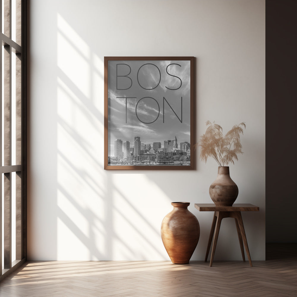 BOSTON Skyline Financial District &amp; North End | Text &amp; Skyline Poster