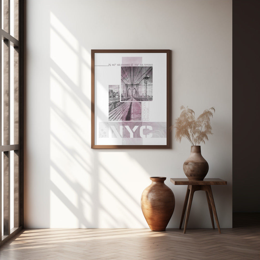 Poster Art NYC Brooklyn Bridge | pink marble Poster