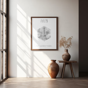 Coordinates PARIS Eiffel Tower | monochrome watercolor Poster