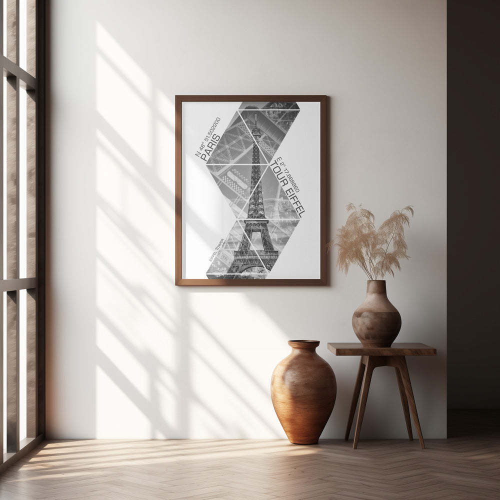 Coordinates PARIS Eiffel Tower | monochrome Poster