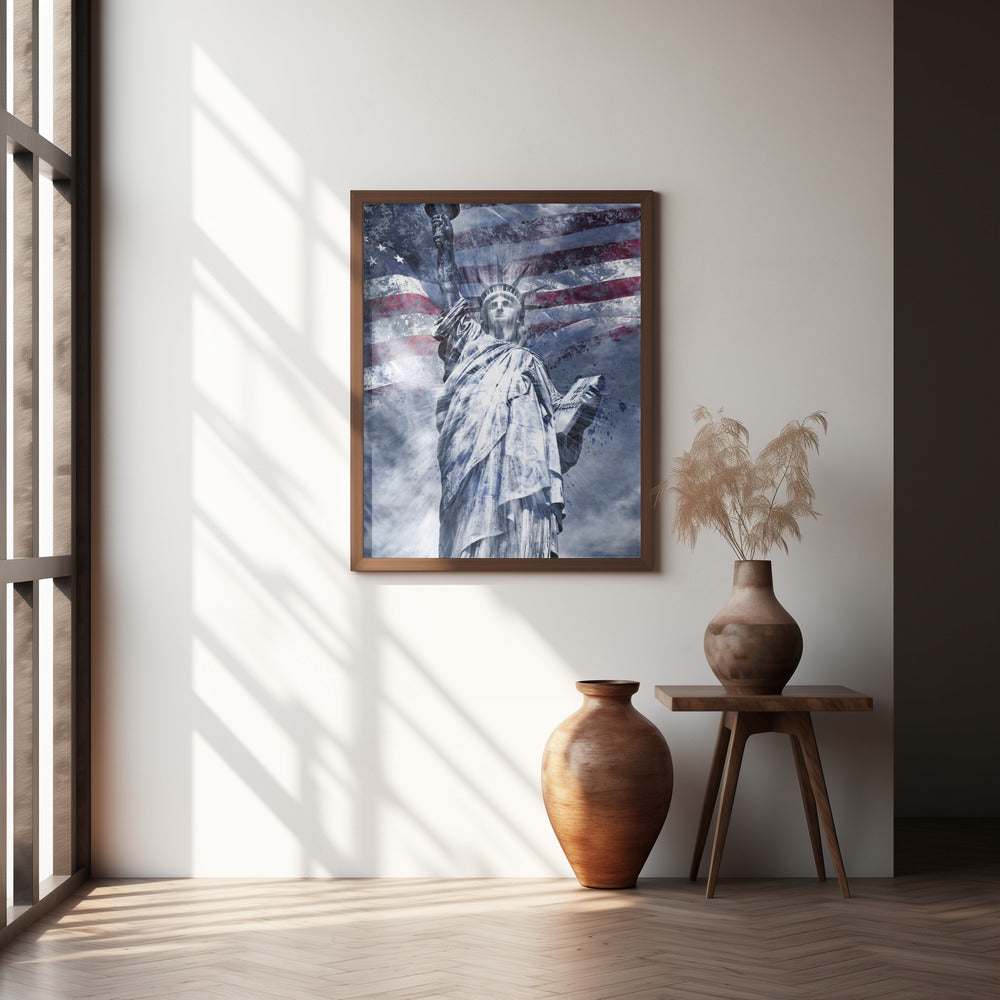 Modern Art STATUE OF LIBERTY | blue Poster