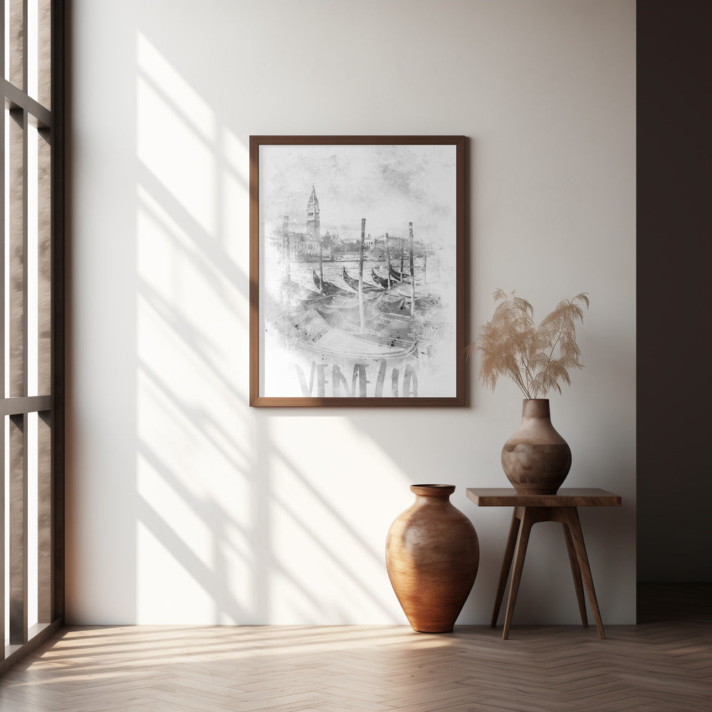 Monochrome Art VENICE Canal Grande | watercolor Poster