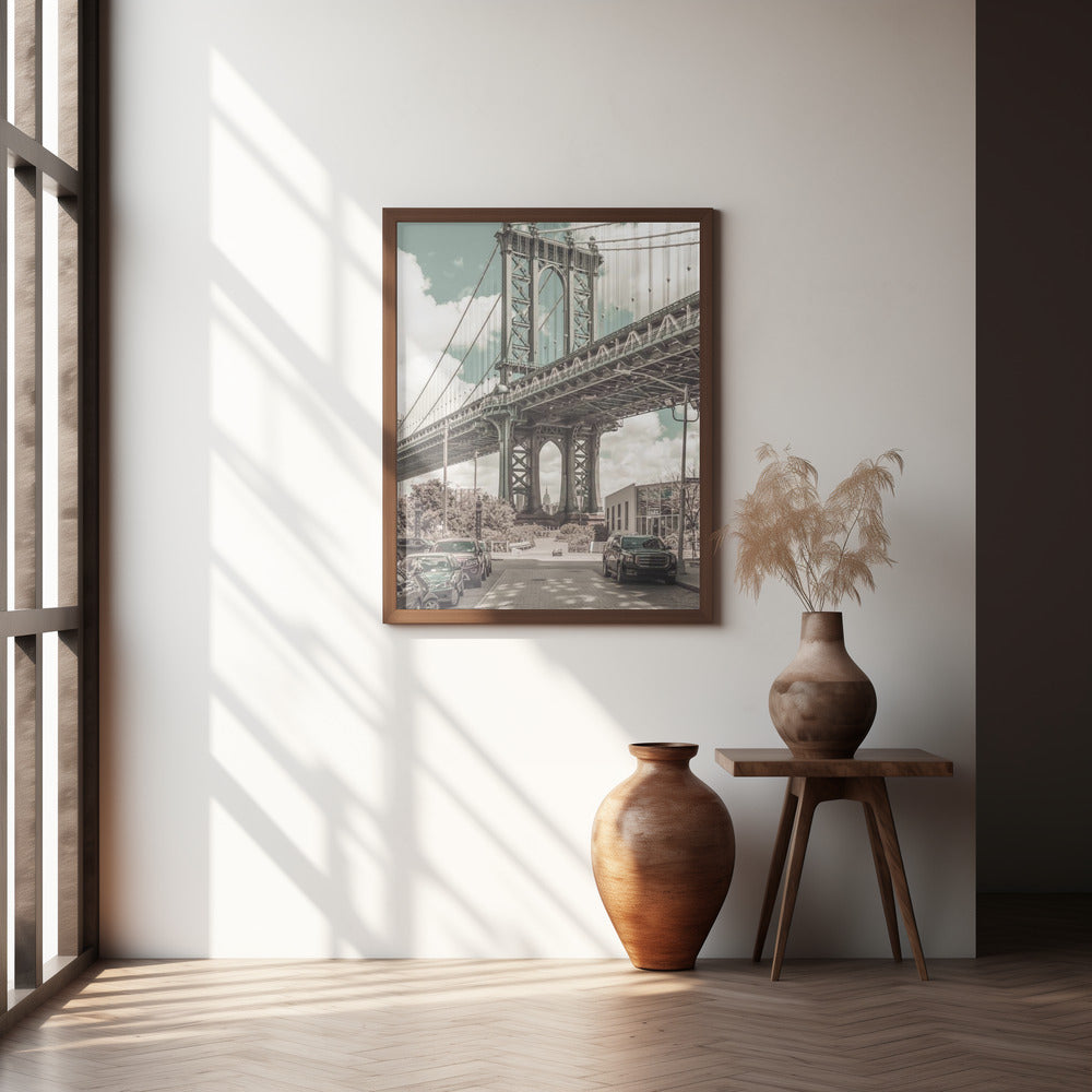 NYC Manhattan Bridge Panorama | urban vintage style Poster