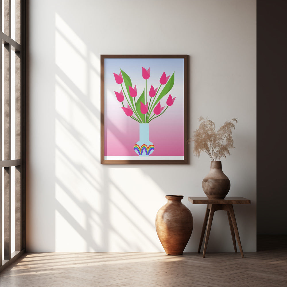 Tulips in the rainbow vase Poster