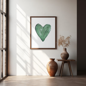 Watercolor heart green Poster