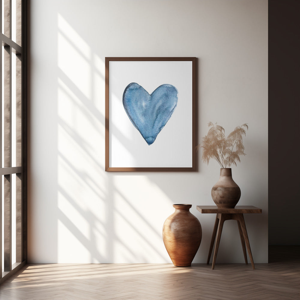 Watercolor heart blue Poster