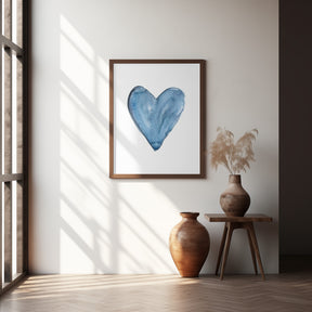 Watercolor heart blue Poster