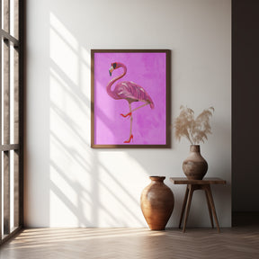 Flamingo in heels and heart glasses pink Poster