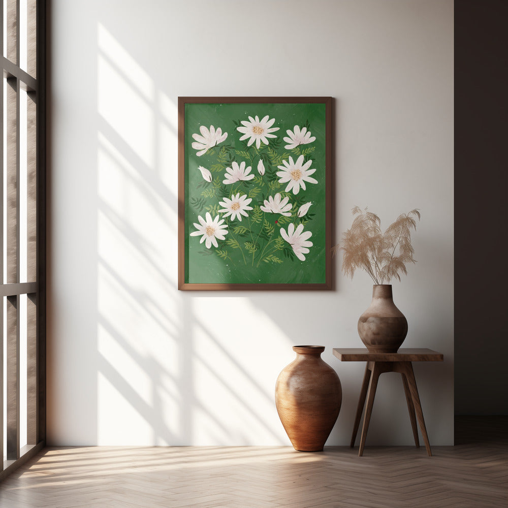 Ladybug flowers green Poster