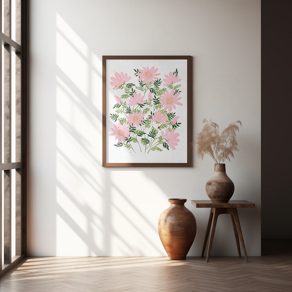 Ladybug flowers pink Poster