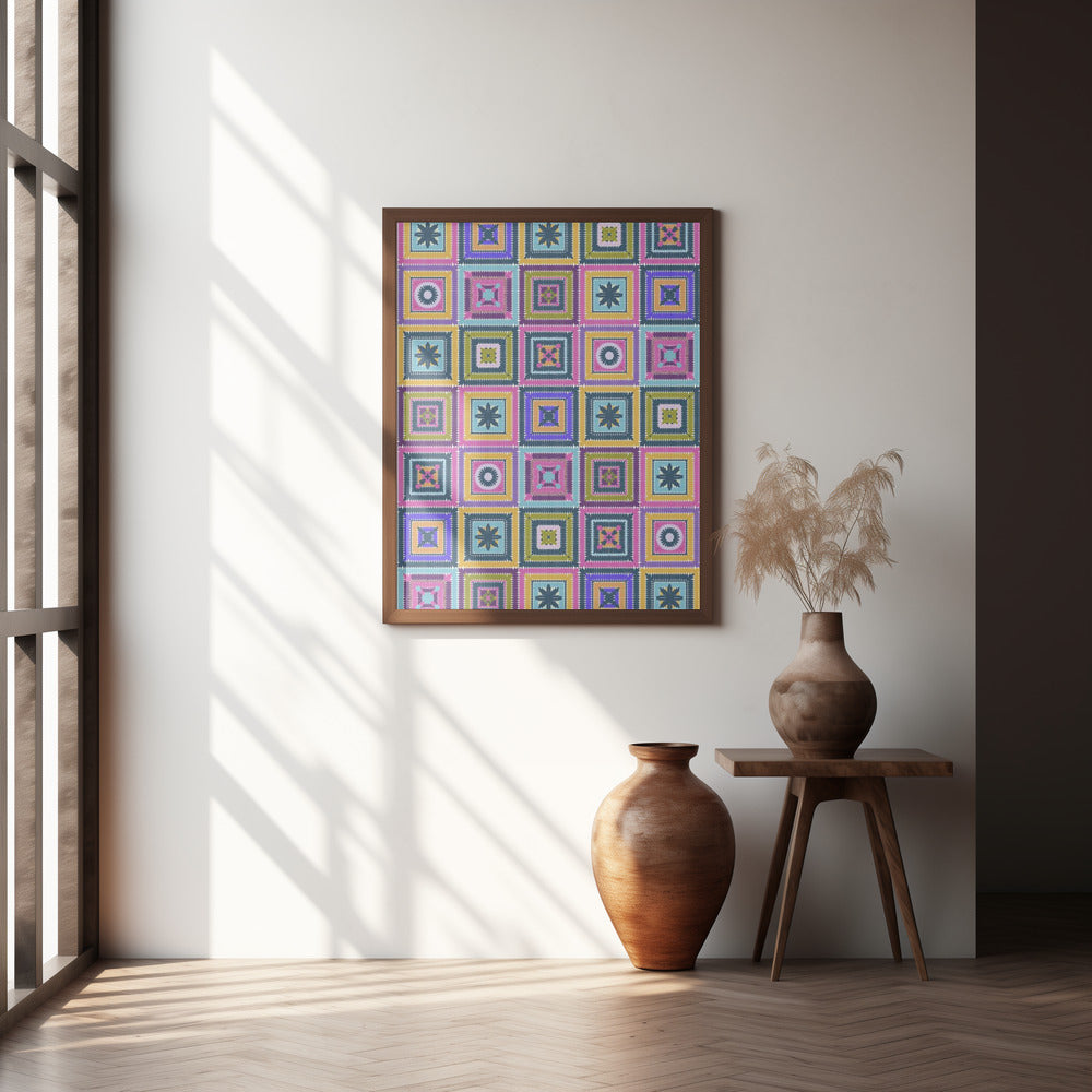 Colorful digital grandma squares II Poster