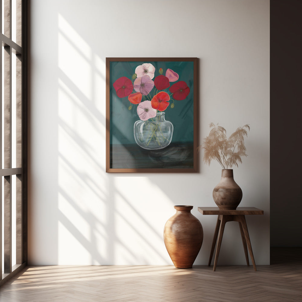 Vase with poppys Poster