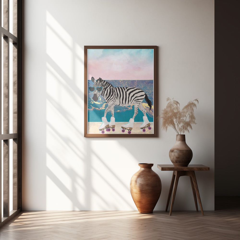 Zebra On Holiday Rollerksating Poster