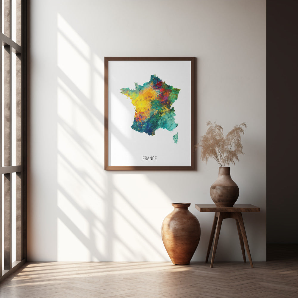 France Watercolor Map Poster