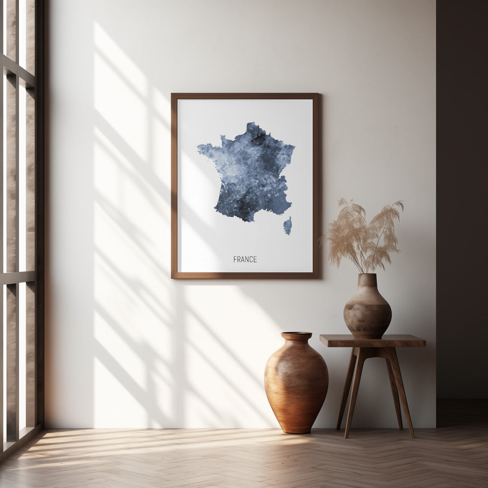 France Watercolor Map Poster