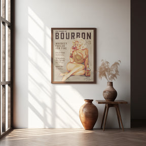 Bourbon Wall Art. Sexy Vintage Pin Up Girl Drinking Whiskey Poster