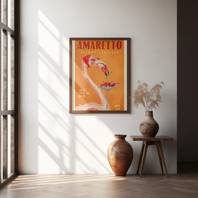 Amaretto Flamingo Art Deco Italian Cafe Travel Art Poster