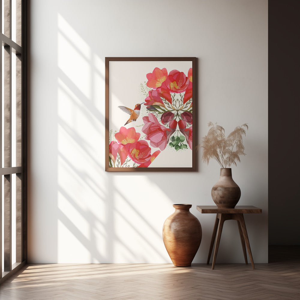 Hummingbird and Flowers Poster