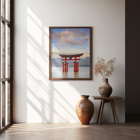 Vermilion Torii of Itsukushima Shrine on Miyajima in the evening Poster