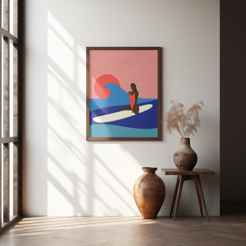 Girl On a Surfboard Poster