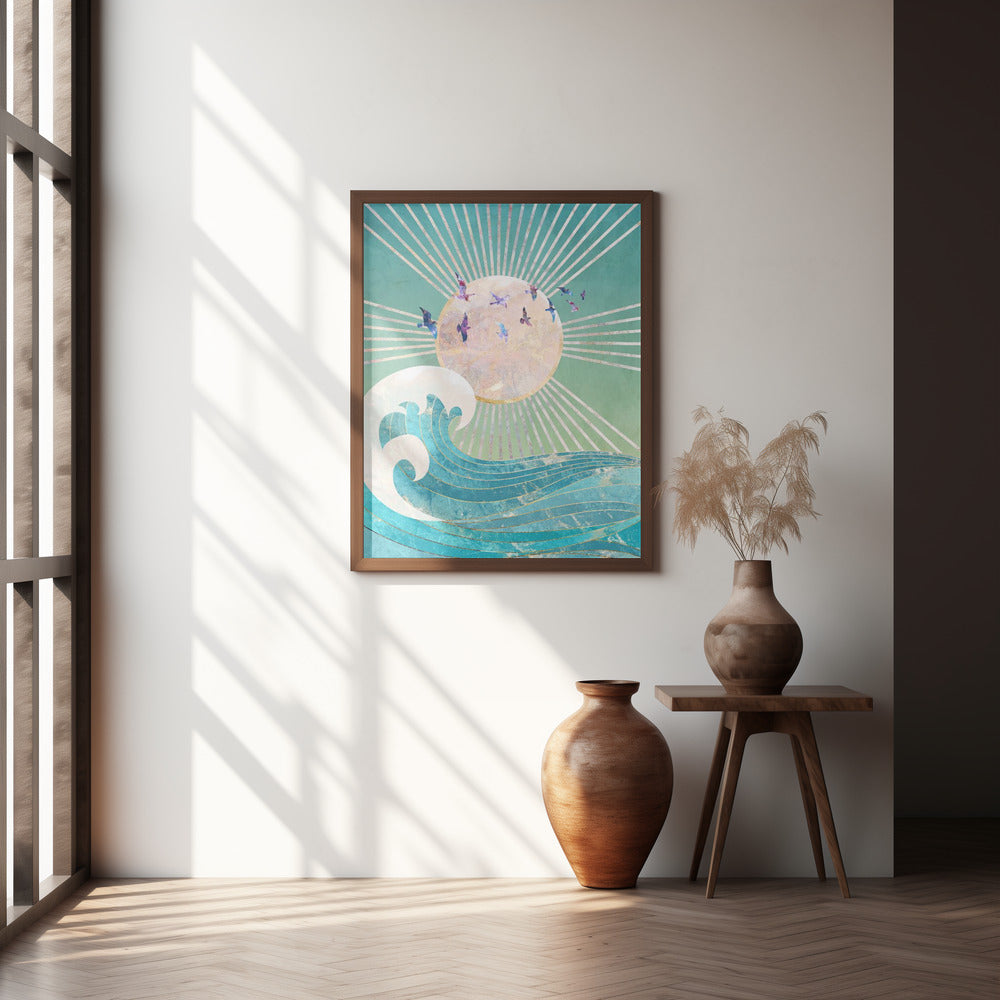 Sunset Golden Ocean Turquoise Poster