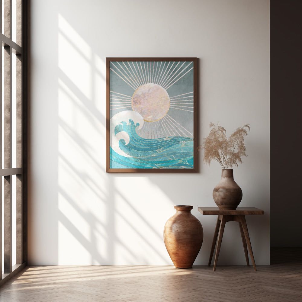 Sunset Golden Ocean Grey Poster