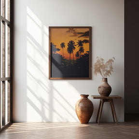 Squiggly Palm Sunset Poster