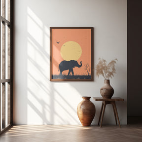 Elephant On the Savannah Poster