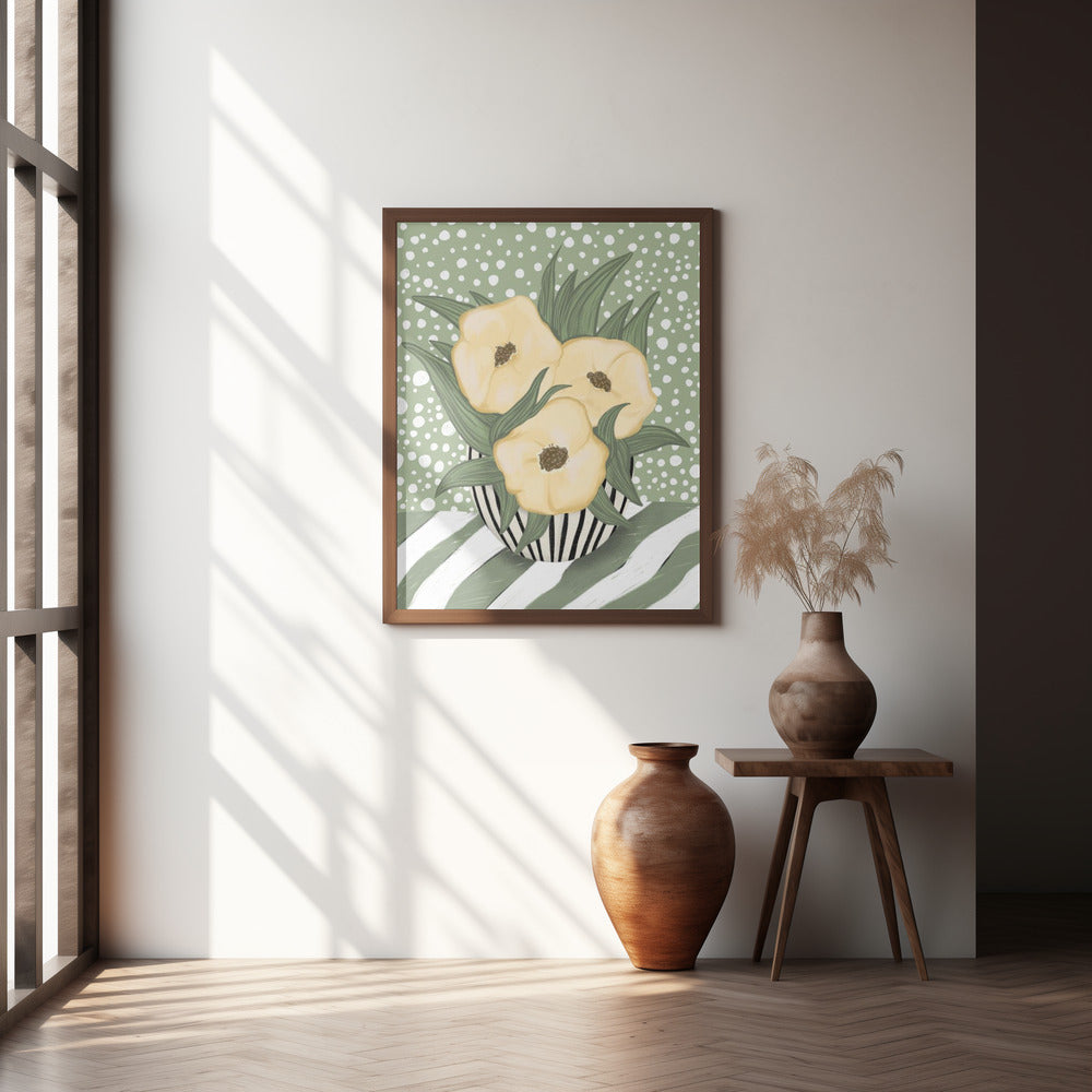 Yellow poppies in vase Poster