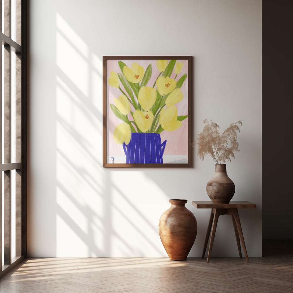 Yellow Tulips In a Vase Poster