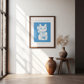 Maneki-neko Cat Blue Poster