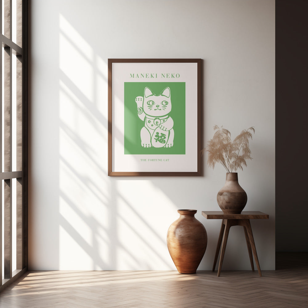 Maneki-neko Cat Green Poster