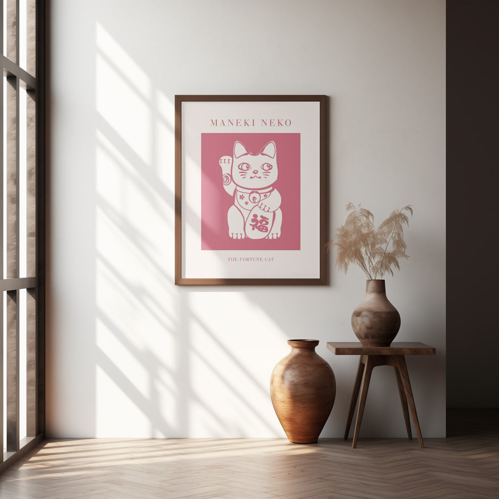 Maneki-neko Cat Pink Poster