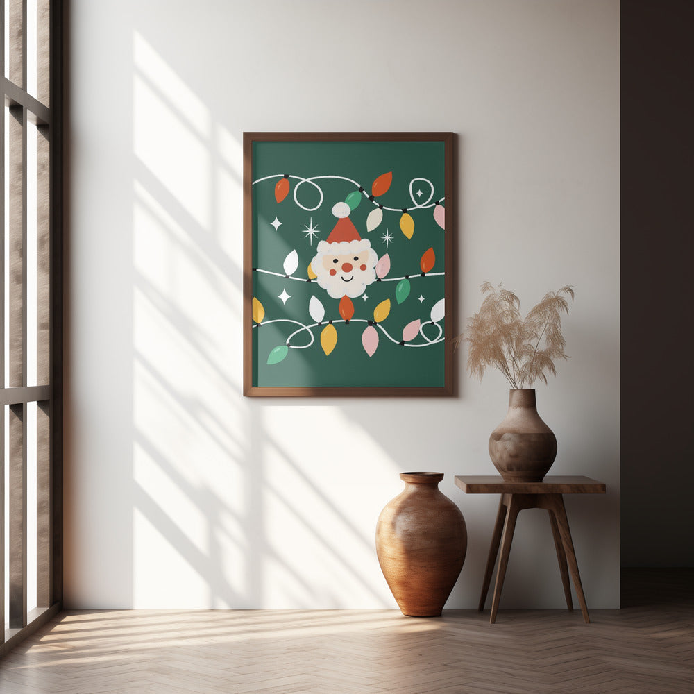 Holiday Christmas Santa Workshop Minimal Retro Green Poster