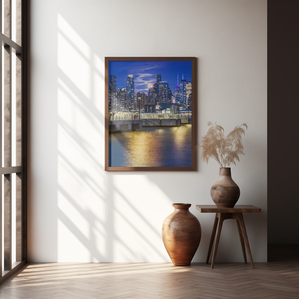 Harvest Moon over the Midtown Manhattan Skyline Poster