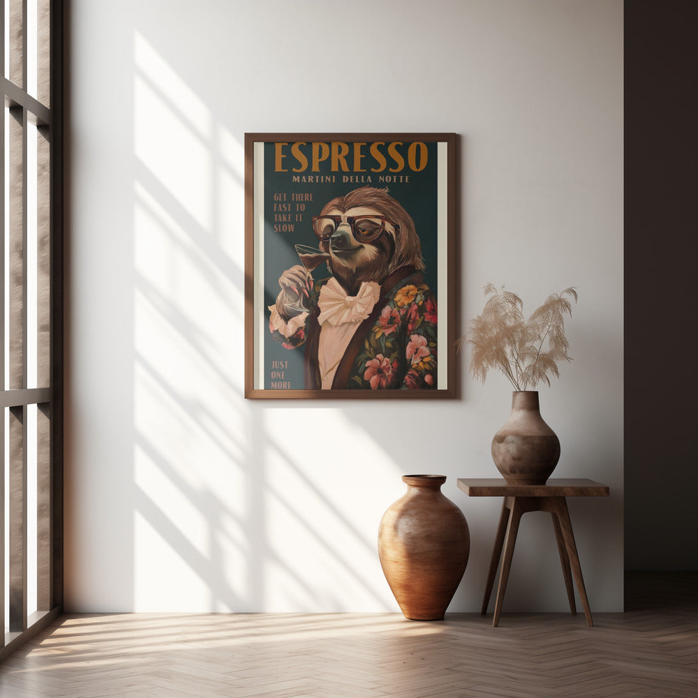 Art Deco Espresso Martini Drinking Sloth Poster