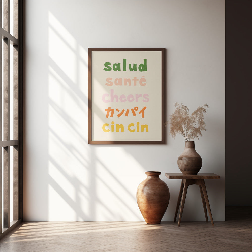 Cheers Typography - Salud Santé Cheers Kanpai Cin cin Poster