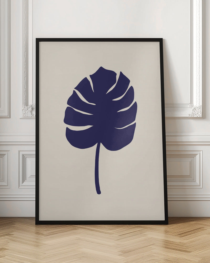 Monstera Leaf Dark Blue Poster