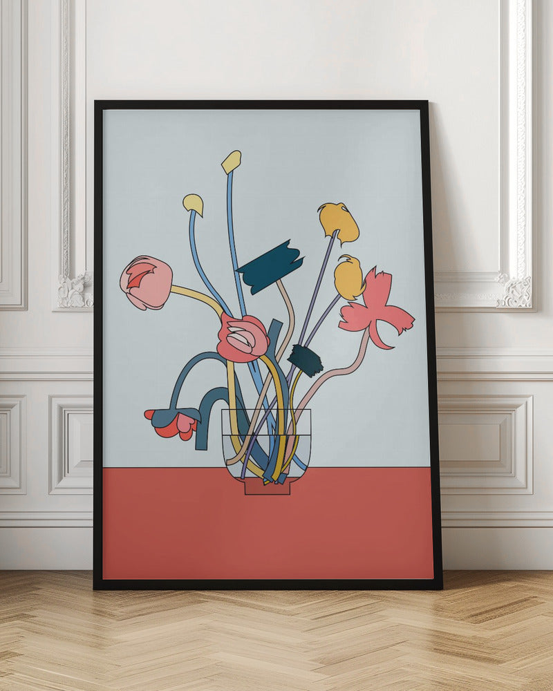 Flowers in a glass vase Poster