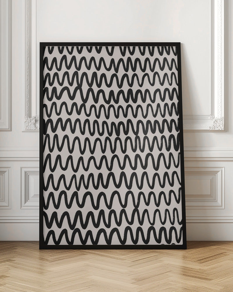 Thin Black Waves Pattern Poster