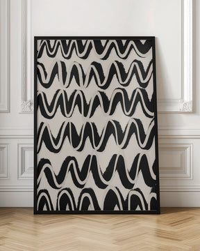 Beige Black Waves Pattern Poster