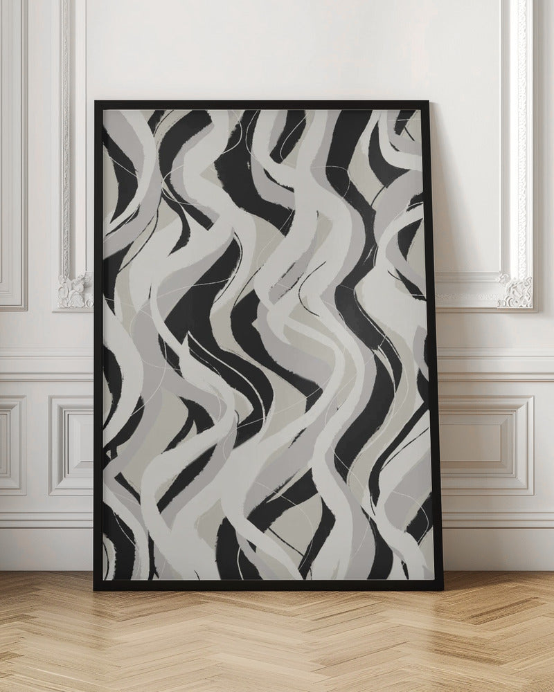 Beige Grey Black Waves Pattern Poster