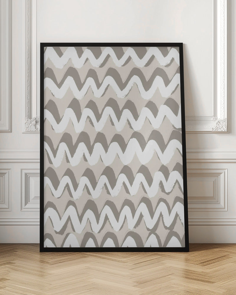 White and Beige ZigZag Pattern Poster