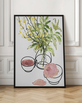 Vase, teacup, and rose Poster