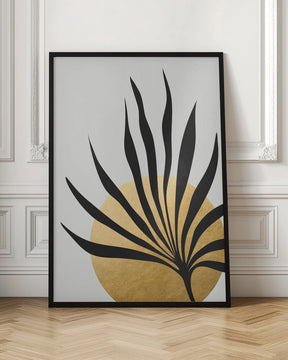 Tropical sun and palm leaf Poster