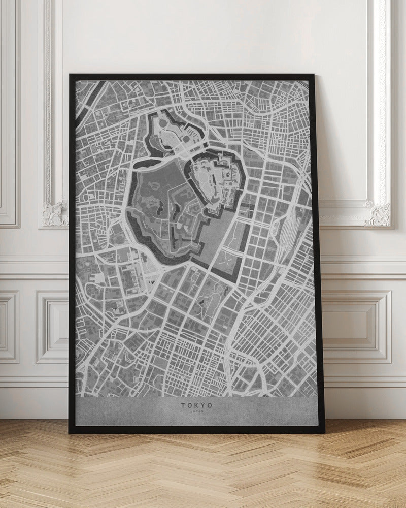 Gray vintage map of Tokyo Poster